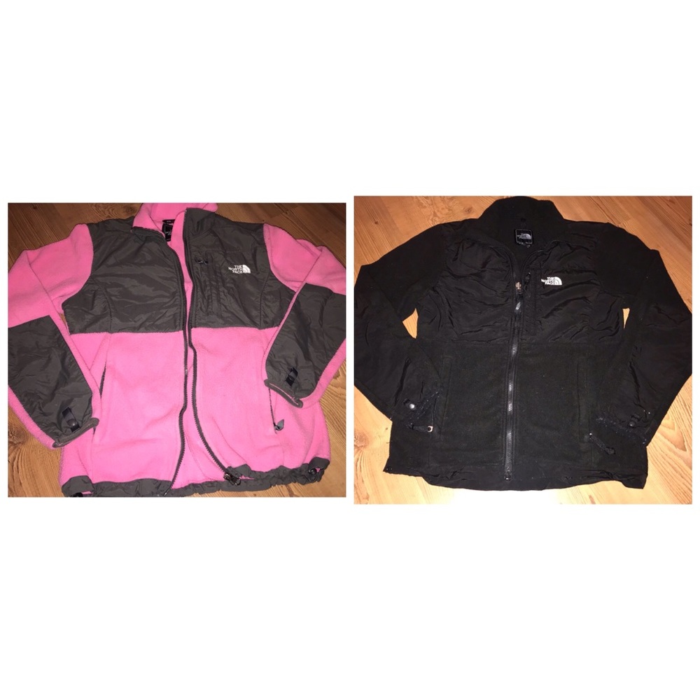 Black North Face and Pink and Gray North Face